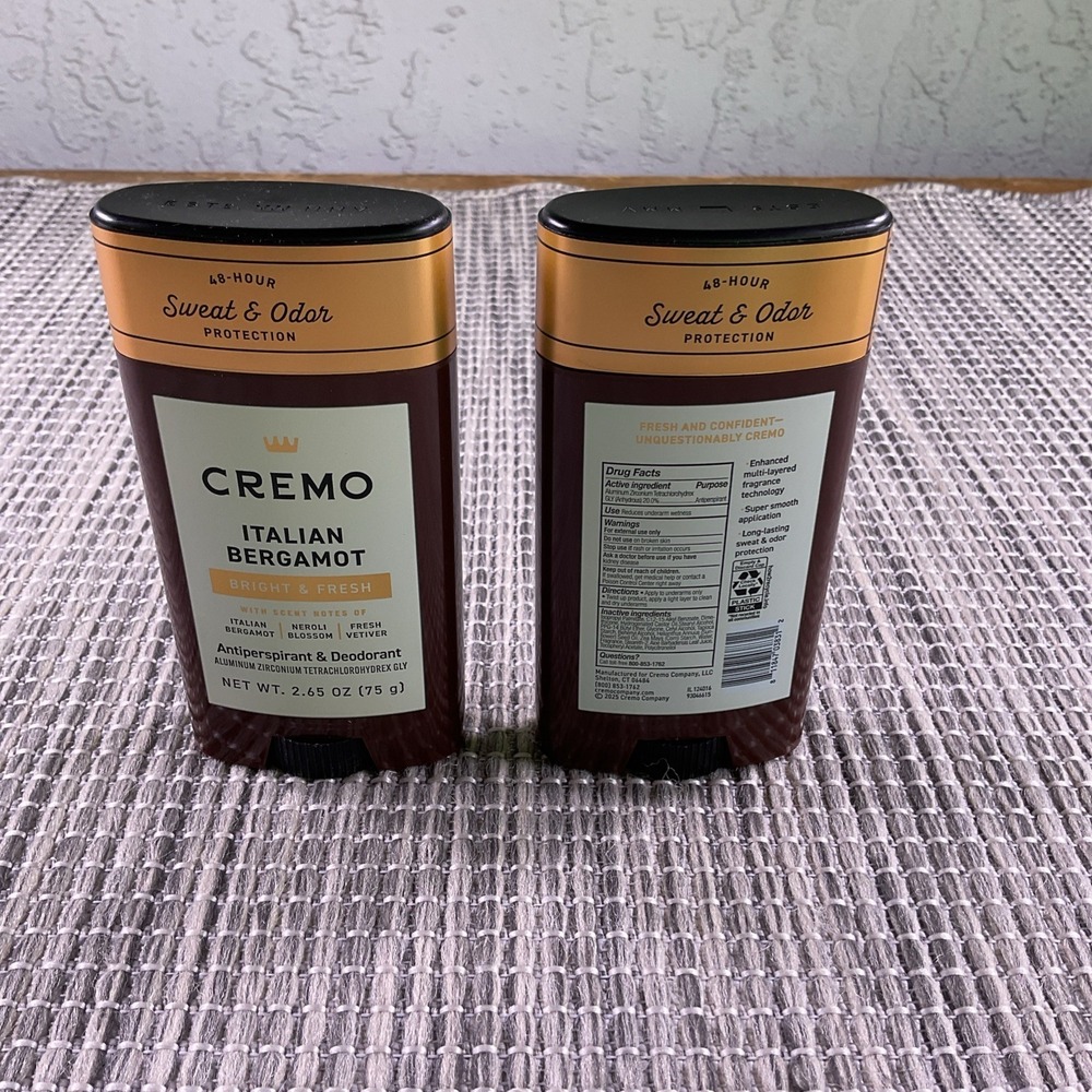 Pack of 2 Cremo Italian Bergamot Antiperspirant & Deodorant for 2.65 Oz New